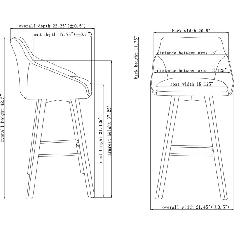 Chaise de salle d'attente en tissu 22 po avec structure en bois massif