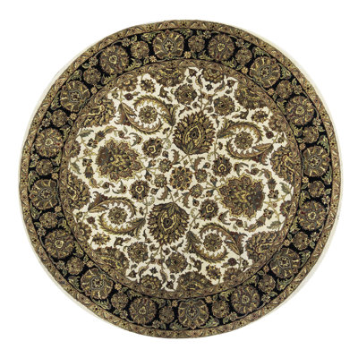 Tapis ivoire et noir noué à la main de haute qualité