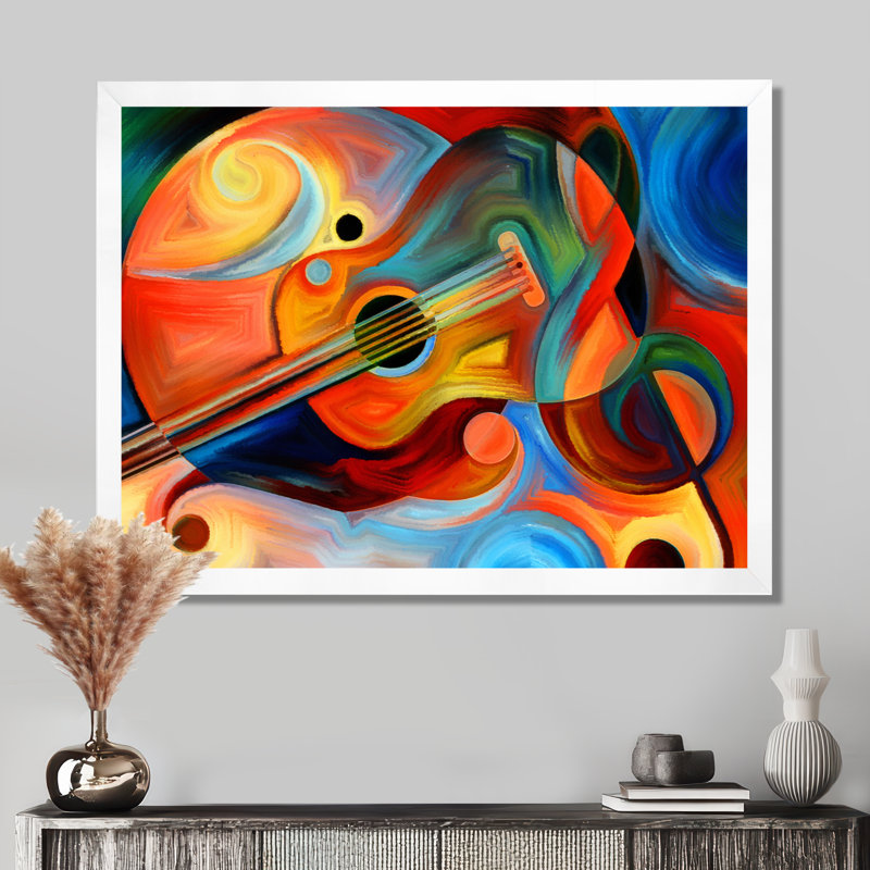 Music and Rhythm Abstract Print, Picture Framed, 24" H x 32" W, White