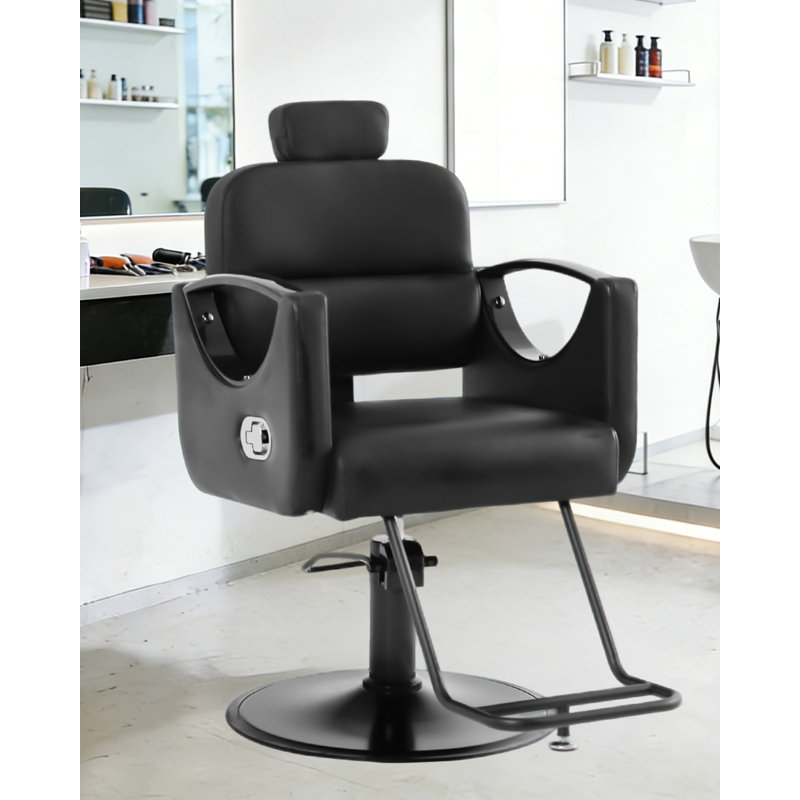  Fauteuil de salon pivotant surdimensionné à 360 degrés, fauteuil de coiffeur inclinable robuste à pompe hydraulique, Noir