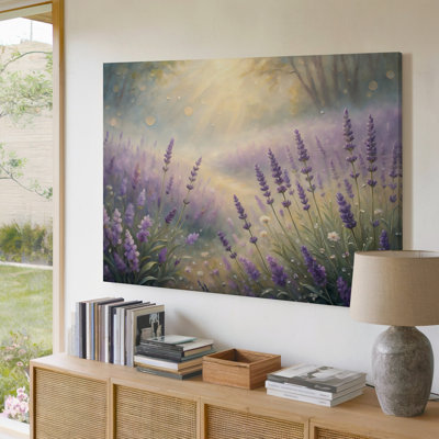 Lavender Field Floral Purple Flowers Nature Landscape Canvas Wall Art Print For Living Room, Bedroom, Office, Hallway, Entryway, Gallery Wall And Modern Home Decor