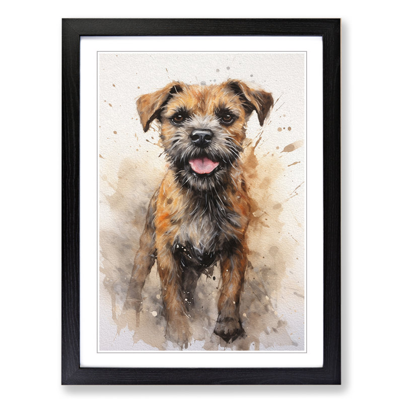 Border Terrier Action Painting - Framed Print, 64cm H x 46cm W x 2cm D, Black Framed