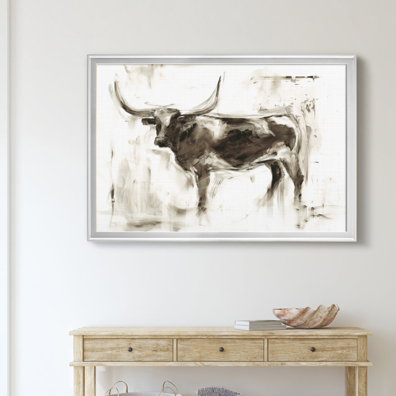 Longhorn Study II - Reproduction d'art sur toile encadrée, H 18,5 po x l 24,5 po x P 1,5 po, Argent