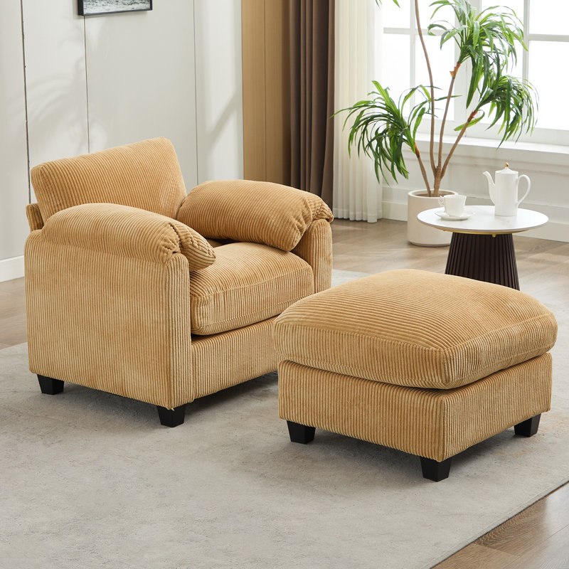 Fauteuil d'appoint 34,6 po avec repose-pieds, Velours côtelé jaune