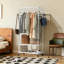 Heavy Duty Bamboo Clothes Rail Rack Garment Hanging Stand Corner Open Wardrobe