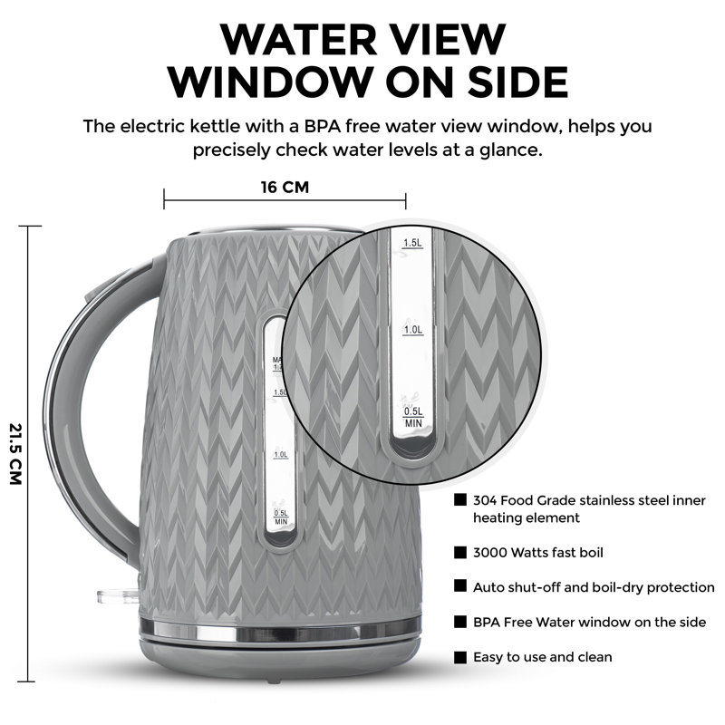 LIVIVO 1.7L Plastic Electric Tea Kettle, Grey