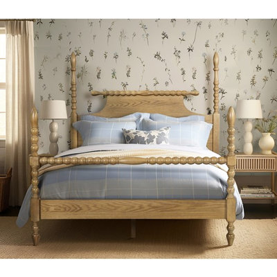 Grand lit avec poteau tourné dramatique en bois massif L 87 po x l 63,5 po x H 68 po