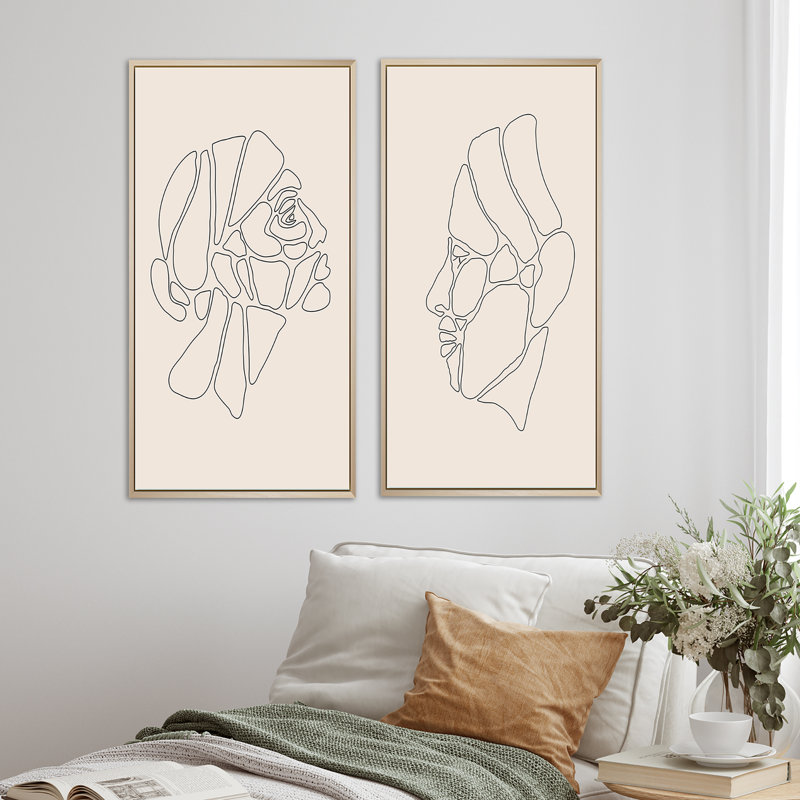 Minimalisme, portrait de femme III - ensemble de 2 peintures, H 40 po x l 40 po x P 1,5 po, Cadre brun