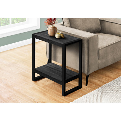 Industrial 2 - Tier Side Table With Black Finish For Any Room, Fixed Lower Shelf 12 Inches Wide Style End Reclaimed Wood Look Bedroom, Assembly Required W