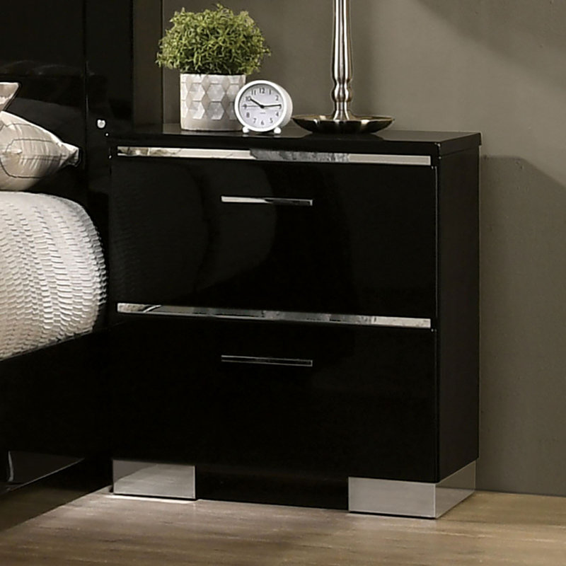 Table de chevet avec USB, Noir