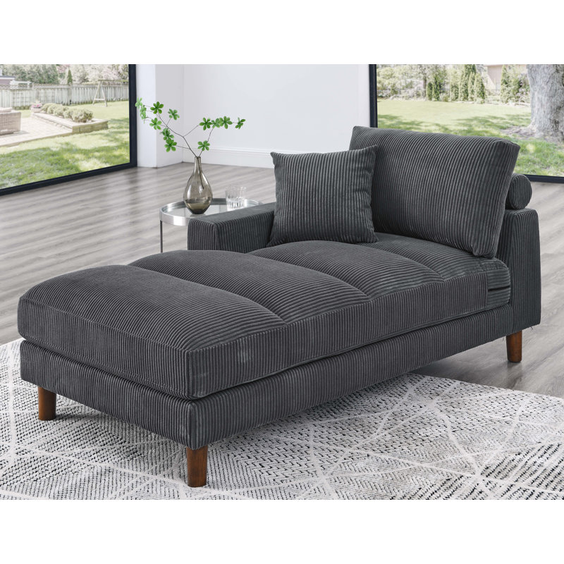Waxman Upholstered Chaise Lounge, Dark  Grey Beige, Left-Arm Chaise