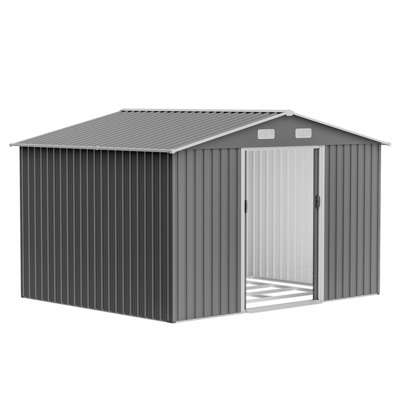 Remise de rangement extérieure avec fondation en métal et portes verrouillables, remise de jardin durable pour la cour, le patio et la pelouse