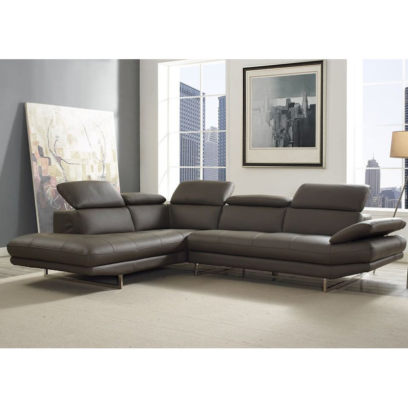 Pandora Sectional , Dark Gray Genuine Leather