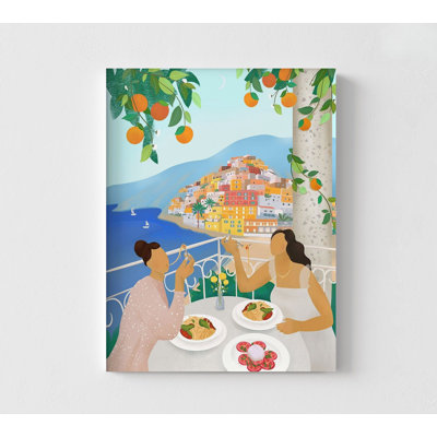 Positano Italy Poster, Positano View Italian Food Restaurant Decor, Positano View Poster, Caprese Salad Illustration Print