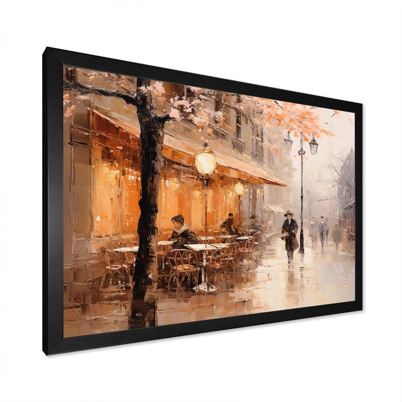 Café pêche impressionniste à Paris I - Paris; Décoration murale France, H 24 po x l 32 po x P 1 po, Cadre simple noir