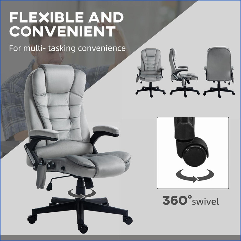Massage Office Chair with 6-Point Vibration &amp; Lumbar Heat, High-Back Slate Gray | Polyester, Light Gray Polyester