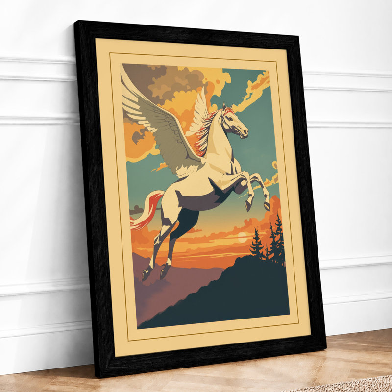 Pegasus at Sunset Art Deco - Framed Print, A4 - 29.7 x 21.0 cm, Black