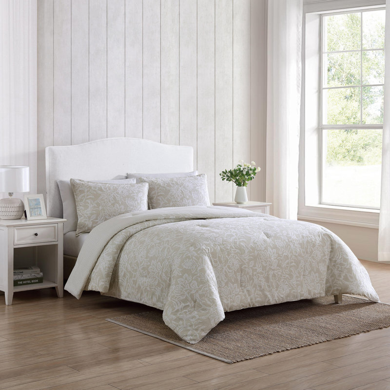 Ensemble d'édredon réversible en coton Nautica Tortola, Édredon pour très grand lit + 2 très grandes ta, Beige