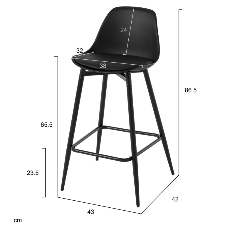 Counter Stool, Black Polypropylene, 2