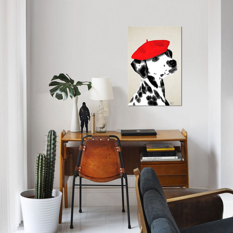 «Dalmatian with Red Beret», impression sur toile, H 12 po x l 8 po x P 0,75 po, Toile tendue, Pas de tapis