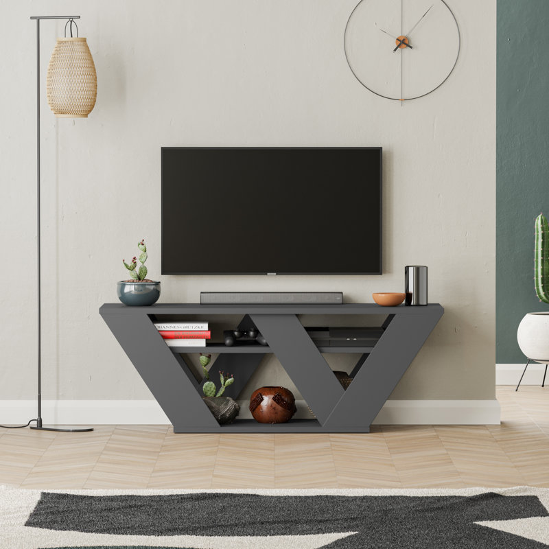Kirstin TV Stand for TVs up to 48" | Modern Entertainment Unit with V-Shaped Legs, Anthracite, 40cm H x 110cm W x 30cm D 