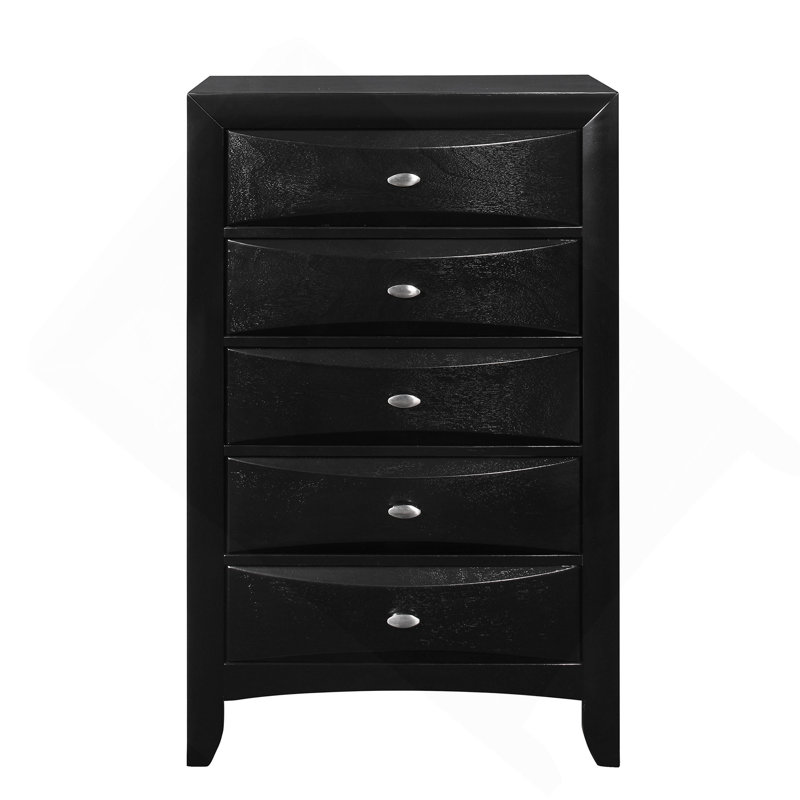 Vertical Chest With Glossy Black Finish & Curved Drawers