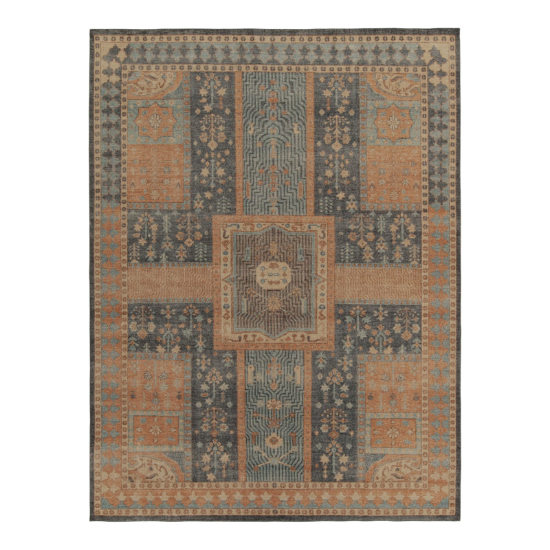 Distressed Homage Hand Knotted Wool Geometric Area Rug, Rectangle 8' x 10'