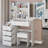37" Middle Size Left Bedside Cabinet Vanity Table + Cushioned Stool, Large Sliding, Touch Control, Tri-Color Switching, Brightness Adjust LED Mirror, High Capacity Storage, Suitable For Middle Space-1111040066