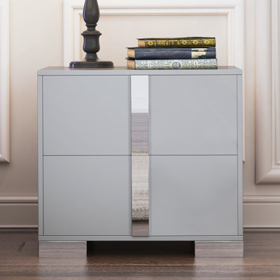 Table de chevet élégante avec poignée en métal, table de chevet avec miroir et 2 tiroirs pour la chambre à coucher et le salon