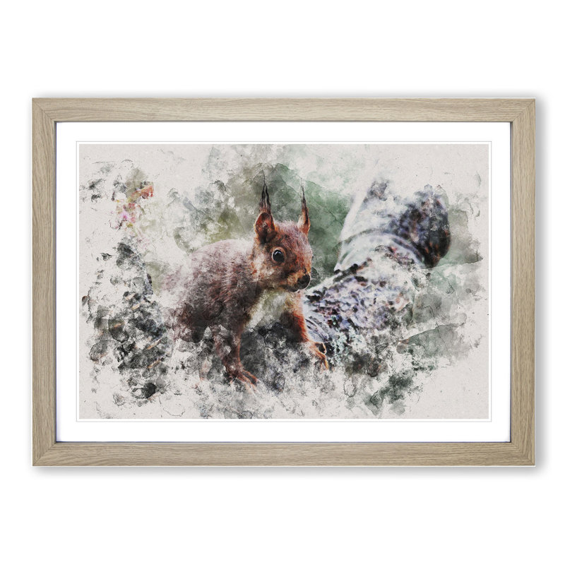 Red Squirrel Vol.1 - Picture Frame Painting, Oak Framed, 27cm H x 36cm W x 2cm D
