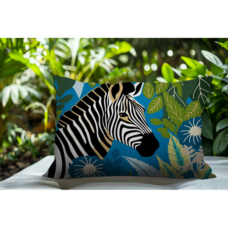 Oreiller rectangulaire réversible intérieur / extérieur Zyri Zebra, Turquoise, H 14 po x l 20 po