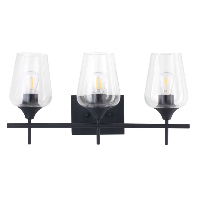 Éclairage pour salle de bain à intensité variable 3 lumières Herricks, Transparent, Noir mat