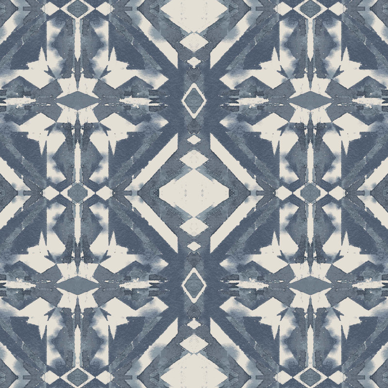 Banc rembourré Barley, Ikat bleu Asha