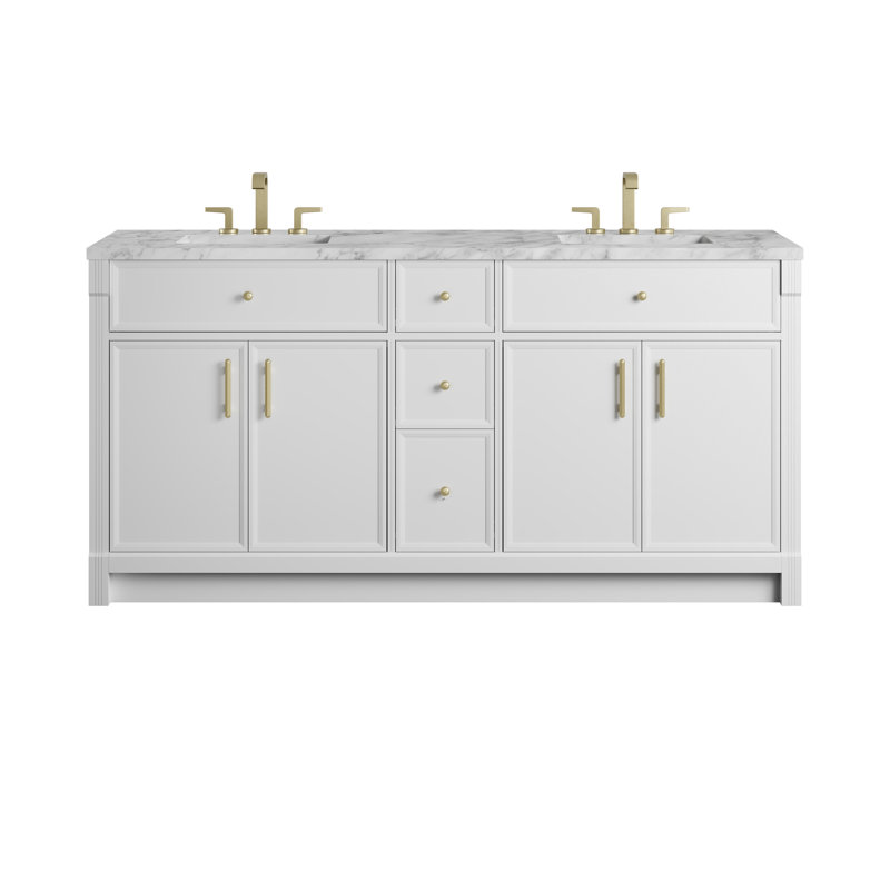 Bellshire 72" W Double Vanity, Carrara Marble, Bright White