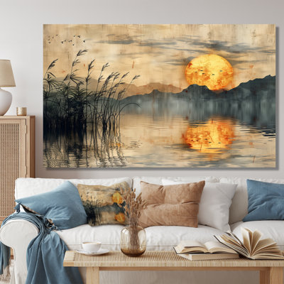 Gold Japanese Sunset On Lake In Summer I - Japan Wall Art Living Room