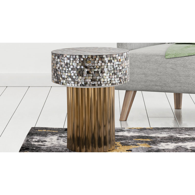 Luxueuse table de bout moderne ornée de nacre avec élégance de salon en acier inoxydable ultra robuste