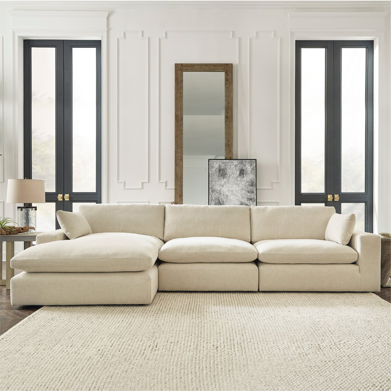 Elyza Upholstered L-Shaped Sectional, Left Hand Facing, Beige 100% Polyester