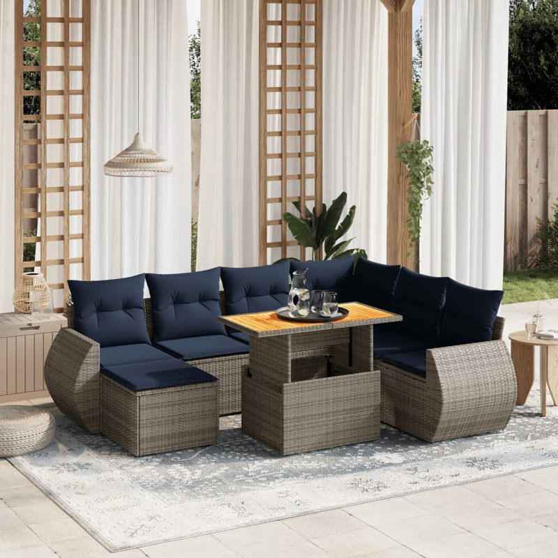  Ensemble de canapé de patio 8 pièces avec coussins en rotin de polyester, Gris, Bleu