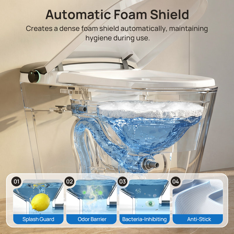 DeerValley Luxury Smart Bidet Toilet: Auto Open/Close Lid, All-Season Temp Control, Foam Shield and Built-in Pump for Low Pressure in White