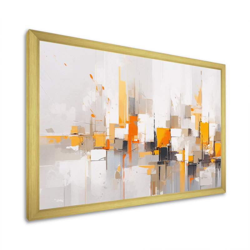 «Gray Yellow Symmetometric Abstract», reproduction sur toile, H 24 po x l 32 po x P 1 po, Cadre doré à une seule photo