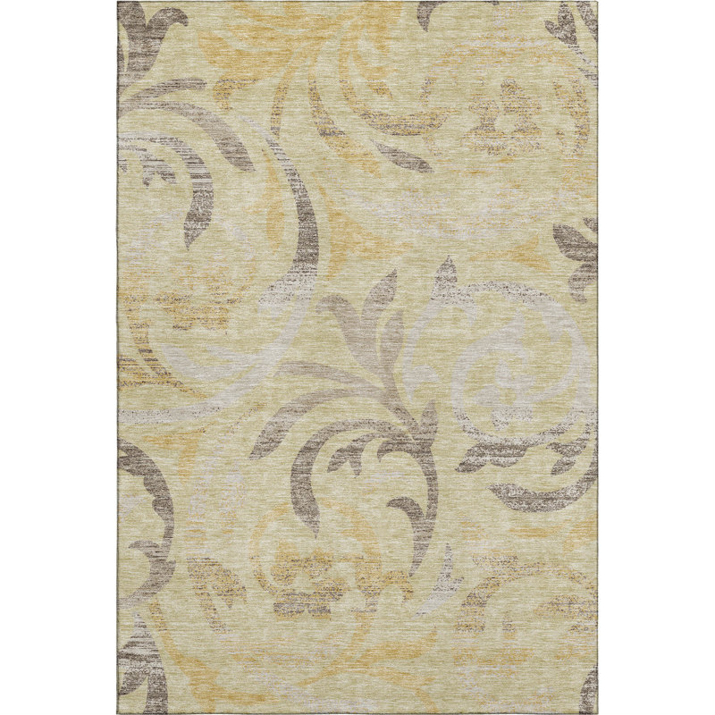 Premium Machine Washable Prisco Gold Rug, Rectangle 10' x 14'