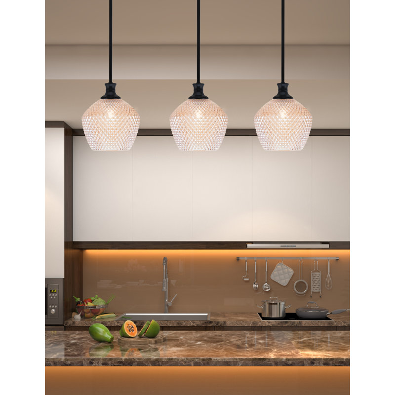 Mini-luminaire suspendu suspendu au fini noir mat avec verre texturé ambre de 9 po