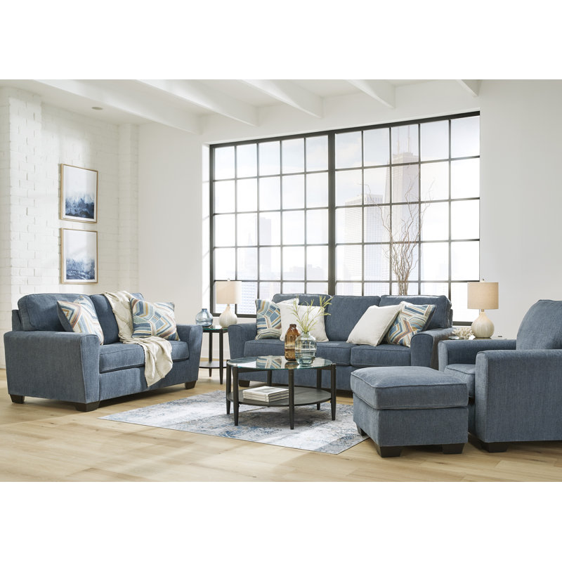 Cashton Sofa, Loveseat, Chair and Ottoman, Blue
