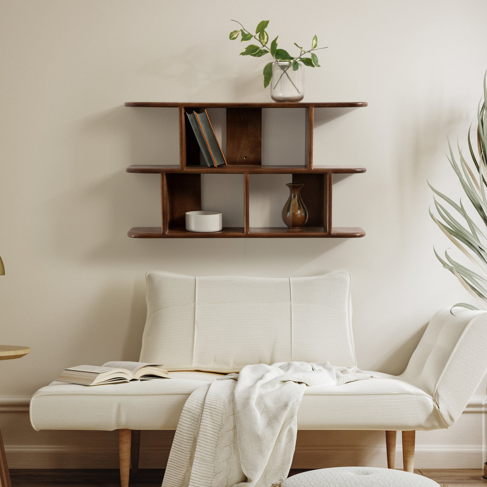 Tiered Storage Wood Wall Shelf, Dark Brown Wood