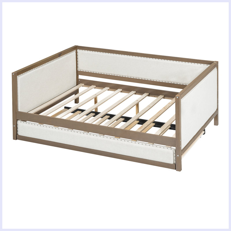 Modern Upholstered Daybed with Trundle and Nailhead Decoration