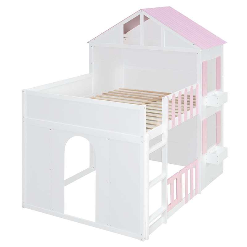 Lit superposé avec rampes pour chambre d'enfant Havenly, Lit double, Rose