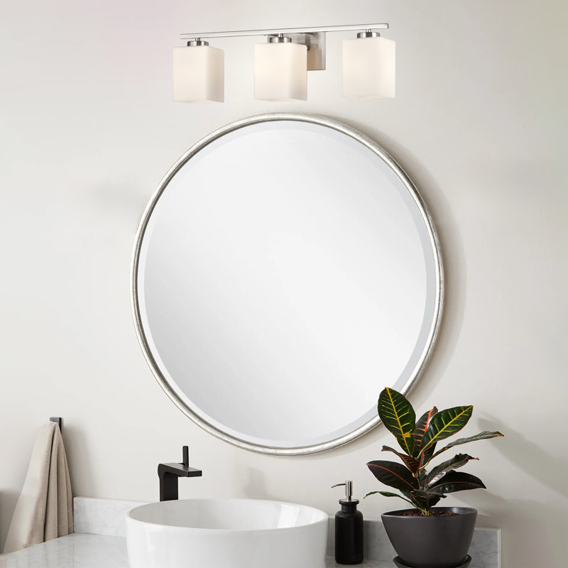 Brushed Nickel Indoor Bathroom Vanity Lights With Etched White Glass Square Rectangle Shades, 3, Brushed Nickel
