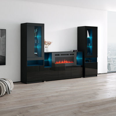Camberlynn 110.2" Modern Entertainment Center with Electric Fireplace, High Gloss Finish, Media Storage