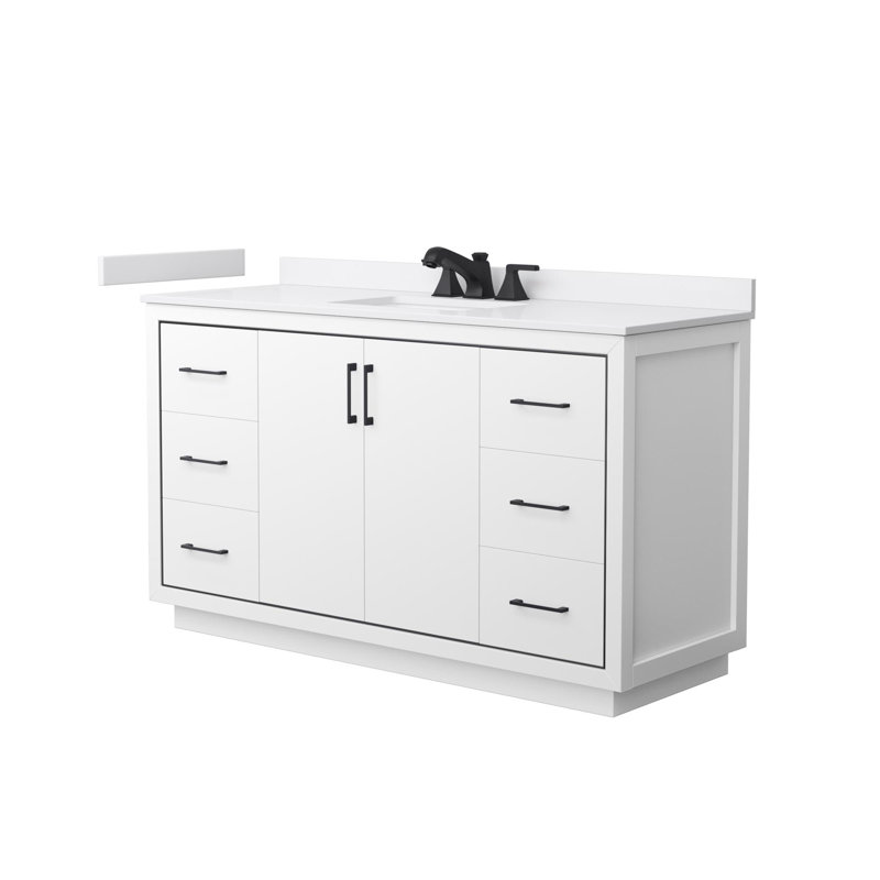 Icon 60" Freestanding Single Bathroom Vanity with Cultured Marble Top, White, Matte Black