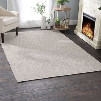 Tapis gris / ivoire en coton tissé à la main Optic Diamond